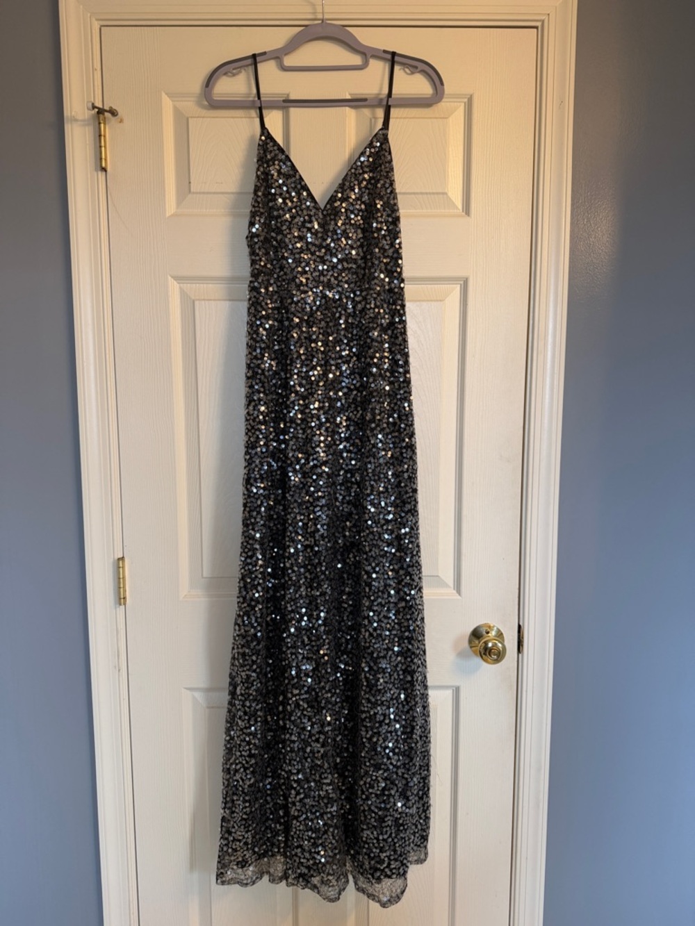 Lulu's Black Sequin Spaghetti-Strap Prom Dress